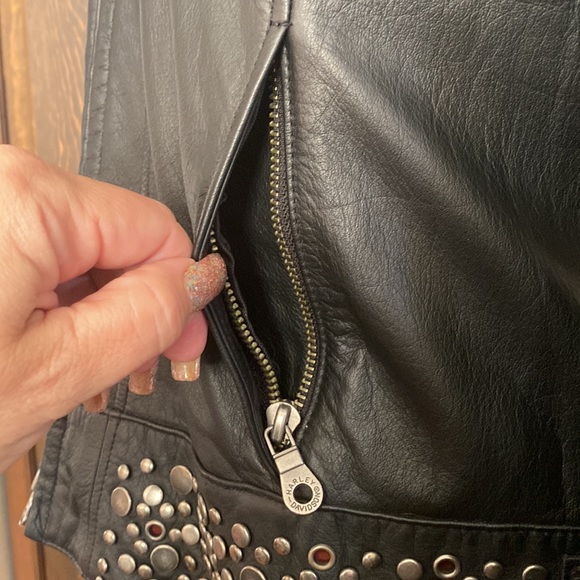 HARLEY DAVIDSON Leather Studded Biker Jacket, size XL, Black - Picture 9 of 14